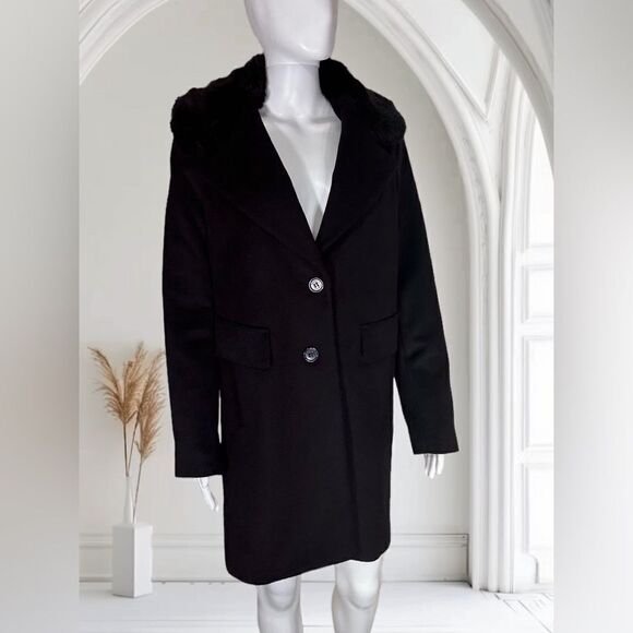 DKNY Black Winter Coat With Fur Collar - Picture 1 of 12